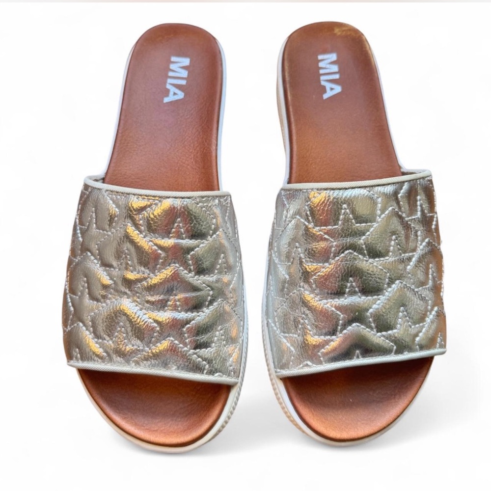 MIA Metallic silver Slide Sandals